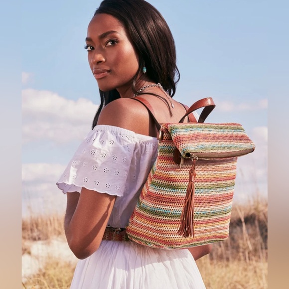 $229 ⭐️NEW Patricia Nash Luzille Spanish Multi Zig Zag Woven Crossbody Backpack - Picture 11 of 14